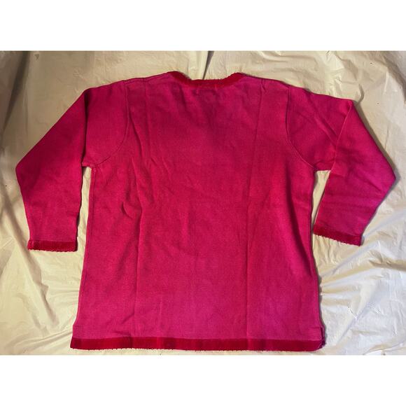 Vintage Quacker Factory Pink Snowman Beaded/Sequin Christmas V-Neck Sweater - 1X - Picture 2 of 16